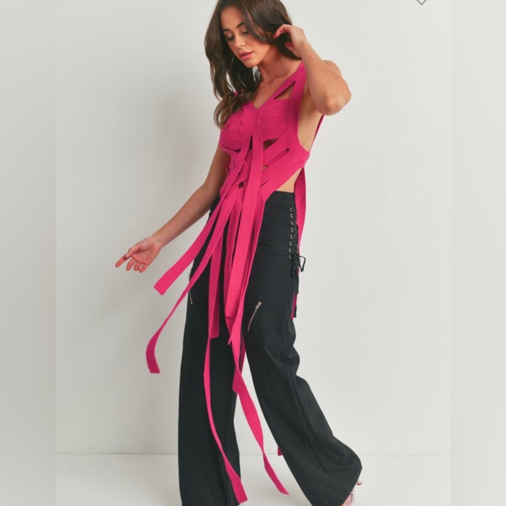 Pink fringe top